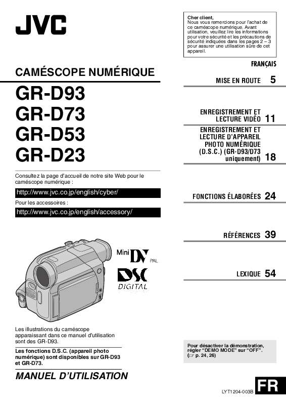 Guide utilisation  JVC GR-D93  de la marque JVC