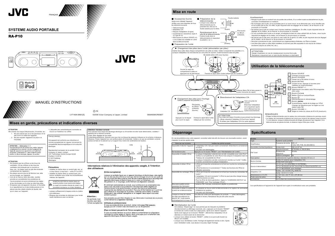Guide utilisation JVC RA-P10  de la marque JVC