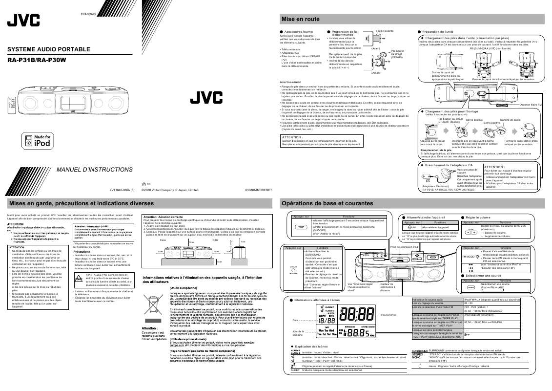 Guide utilisation JVC RA-P30W  de la marque JVC
