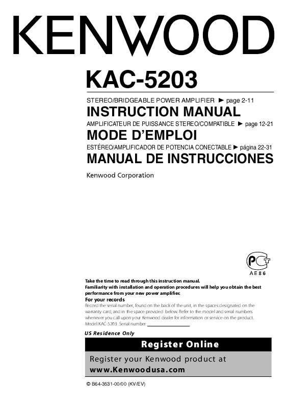 Guide utilisation KENWOOD KAC-5203  de la marque KENWOOD