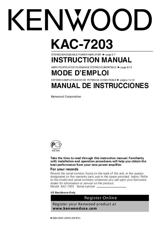 Guide utilisation KENWOOD KAC-7203  de la marque KENWOOD