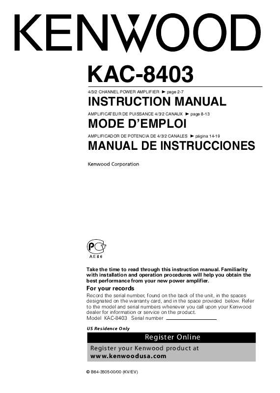 Guide utilisation KENWOOD KAC-8403  de la marque KENWOOD