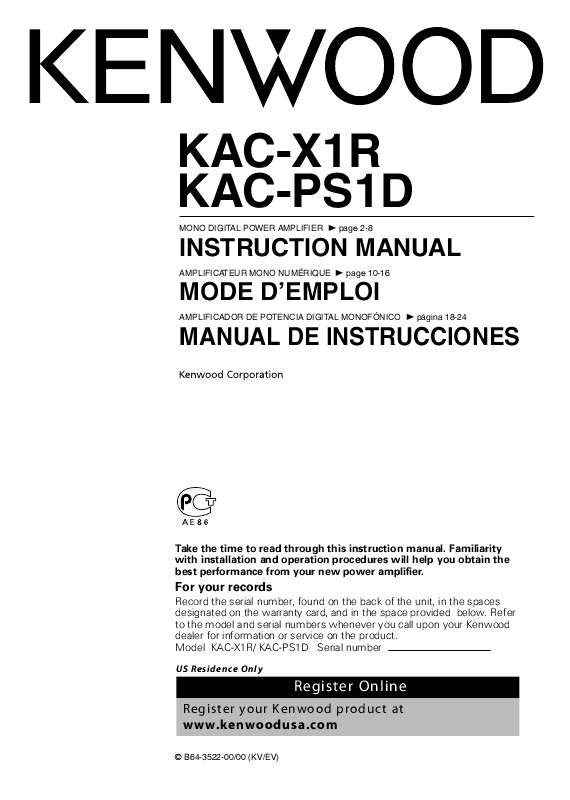 Guide utilisation KENWOOD KAC-PS1D  de la marque KENWOOD