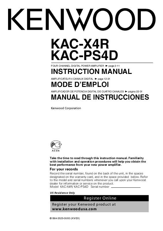 Guide utilisation KENWOOD KAC-PS4D  de la marque KENWOOD