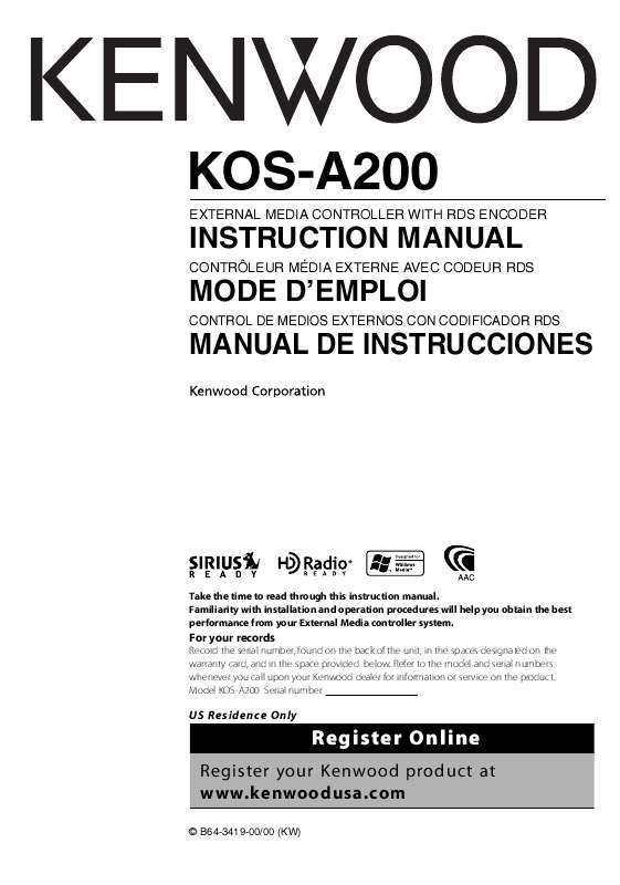Guide utilisation KENWOOD KOS-A200  de la marque KENWOOD