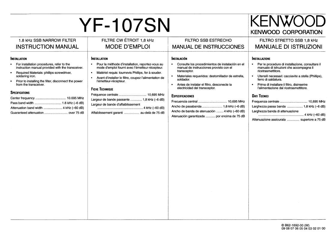 Guide utilisation  KENWOOD YF-107SN  de la marque KENWOOD