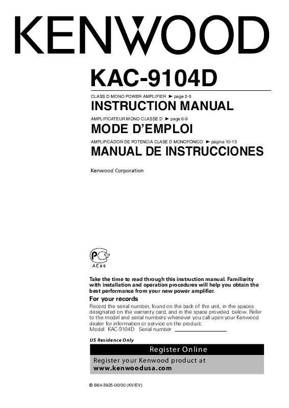 Guide utilisation KENWOOD KAC-9104D  de la marque KENWOOD