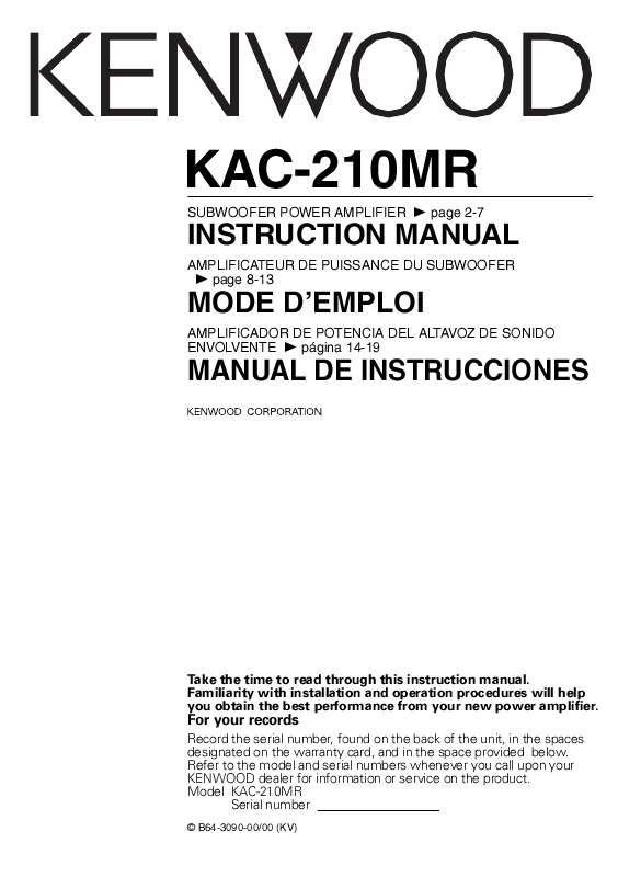 Guide utilisation KENWOOD KAC-210MR  de la marque KENWOOD