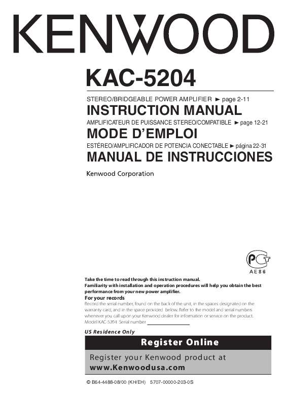 Guide utilisation KENWOOD KAC-5204  de la marque KENWOOD