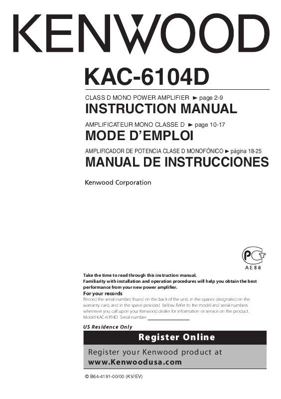 Guide utilisation KENWOOD KAC-6104D  de la marque KENWOOD