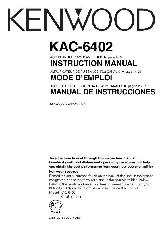Guide utilisation KENWOOD KAC-6402  de la marque KENWOOD