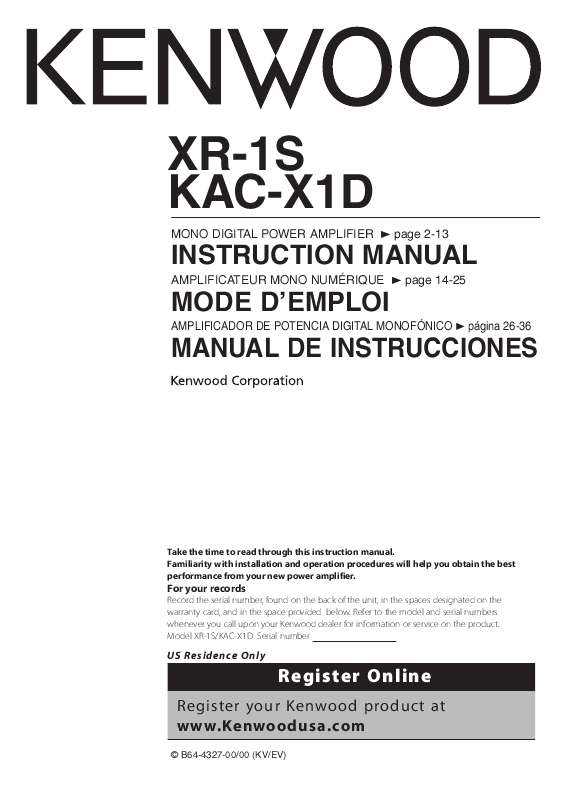 Guide utilisation KENWOOD KAC-X1D  de la marque KENWOOD