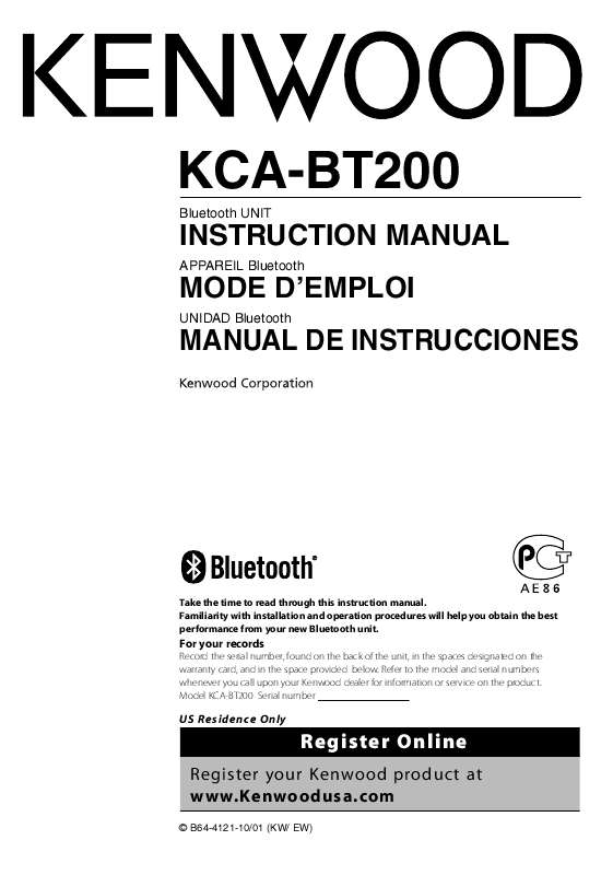 Guide utilisation KENWOOD KCA-BT200  de la marque KENWOOD