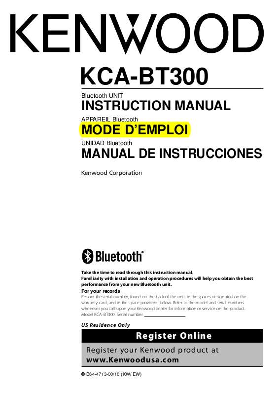 Guide utilisation KENWOOD KCA-BT300  de la marque KENWOOD