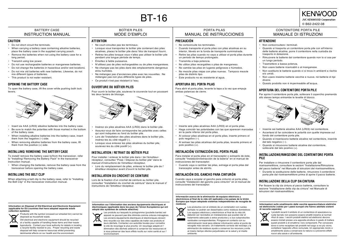 Guide utilisation  KENWOOD BT-16  de la marque KENWOOD