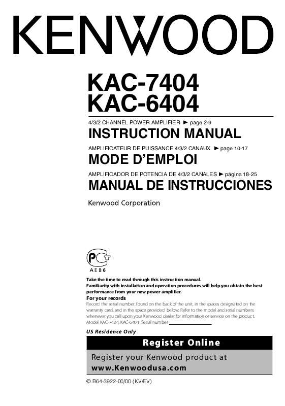 Guide utilisation KENWOOD KAC-6404  de la marque KENWOOD