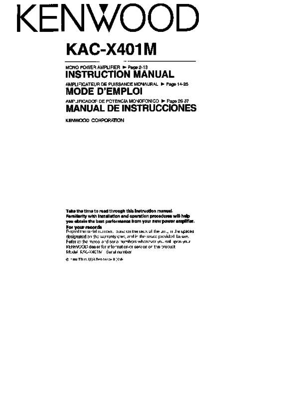 Guide utilisation KENWOOD KAC-X401M  de la marque KENWOOD
