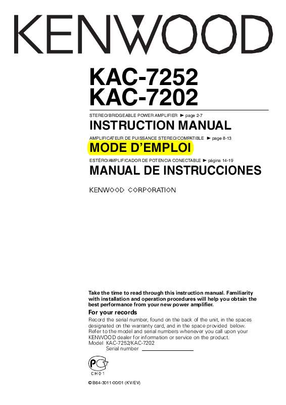 Guide utilisation KENWOOD KAC-7252  de la marque KENWOOD