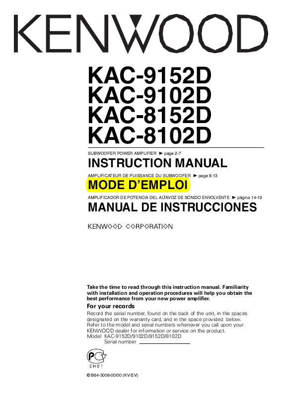 Guide utilisation KENWOOD KAC-8102D  de la marque KENWOOD