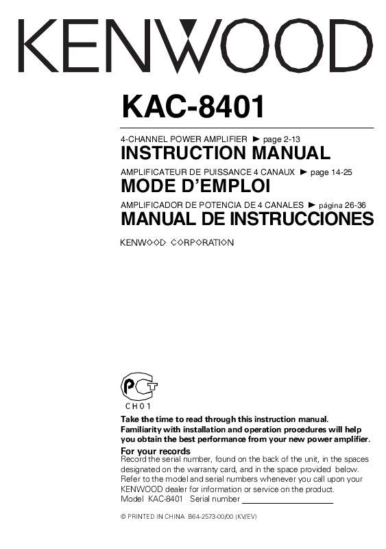 Guide utilisation KENWOOD KAC-8401  de la marque KENWOOD