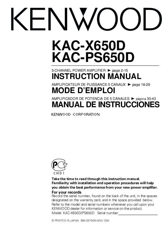 Guide utilisation KENWOOD KAC-PS650D  de la marque KENWOOD