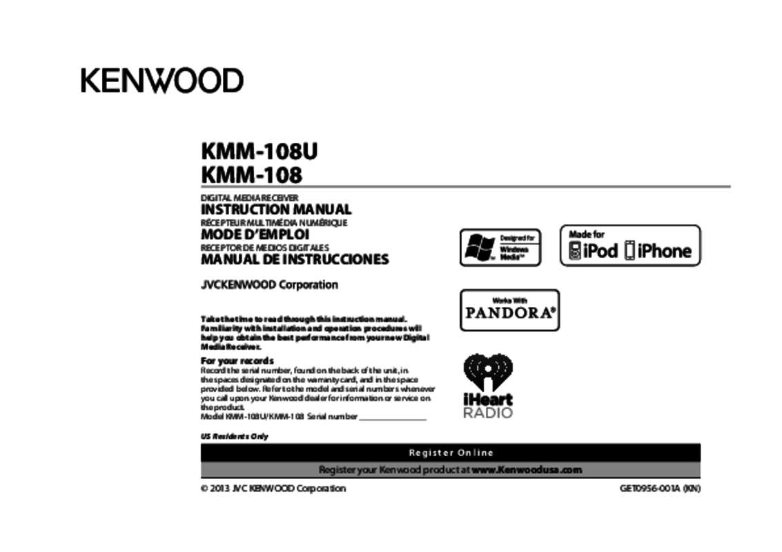 Guide utilisation  KENWOOD KMM-108  de la marque KENWOOD