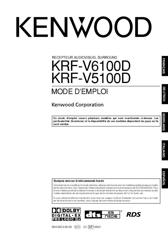 Guide utilisation KENWOOD KRF-V6100D  de la marque KENWOOD
