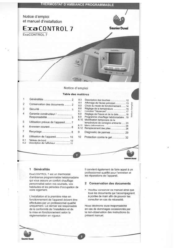 Guide utilisation SAUNIER DUVAL EXAL CONTROL 7  de la marque SAUNIER DUVAL