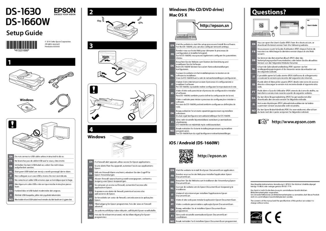 Guide utilisation EPSON WORKFORCE DS-1630  de la marque EPSON