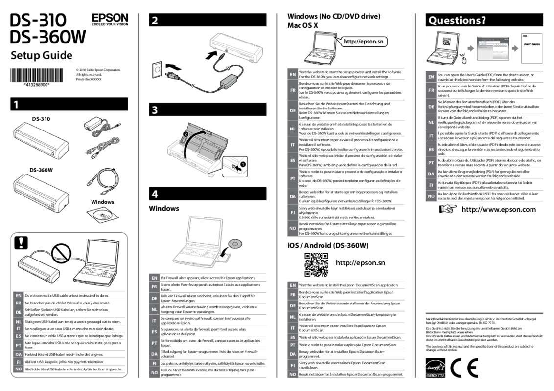 Guide utilisation EPSON WORKFORCE DS-310  de la marque EPSON