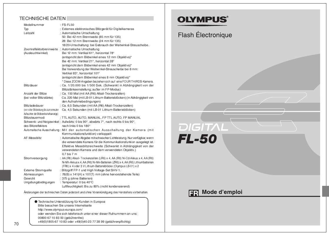 Guide utilisation OLYMPUS FL-50  de la marque OLYMPUS