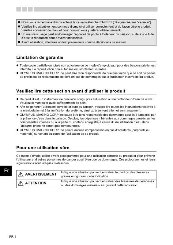 Guide utilisation OLYMPUS PT-EP01  de la marque OLYMPUS