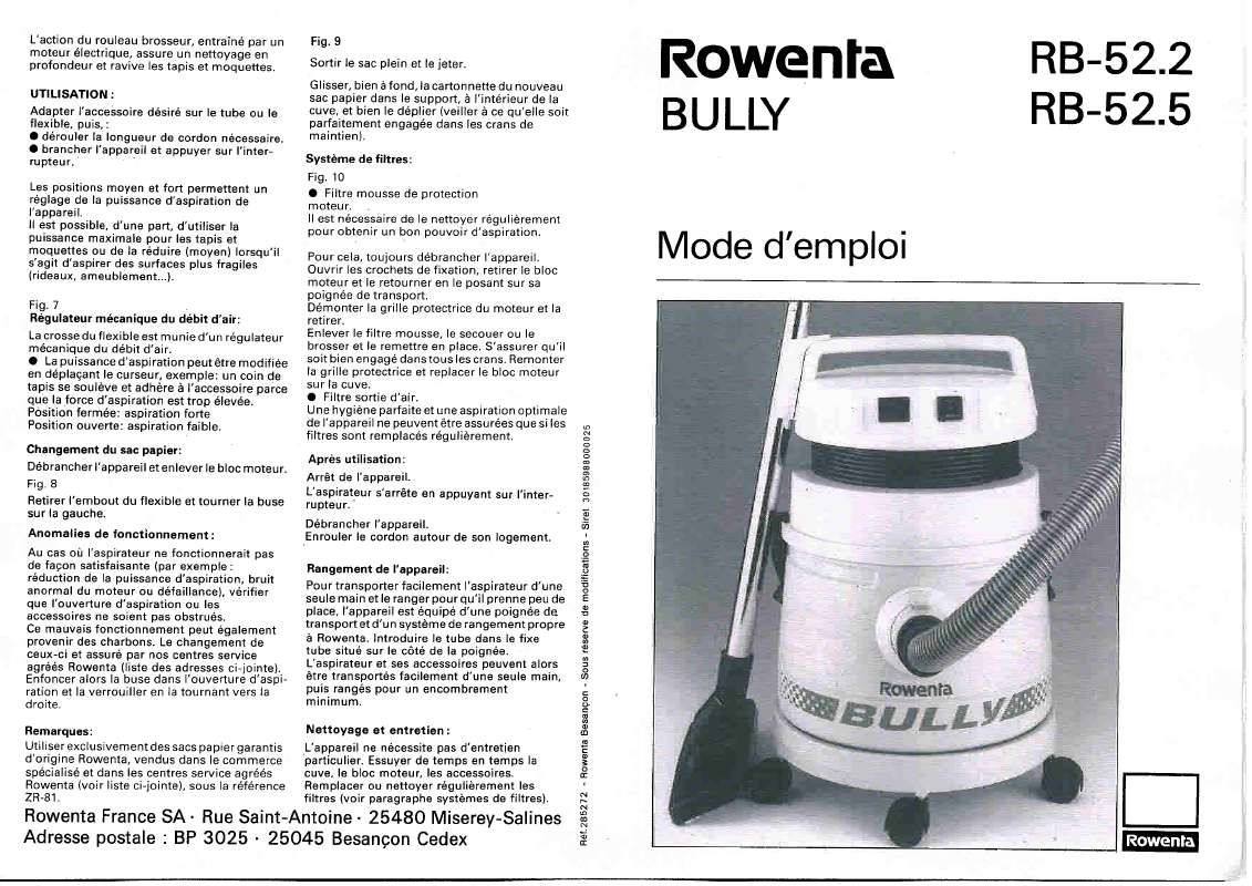 Guide utilisation ROWENTA RB 52.5 BULLY de la marque ROWENTA