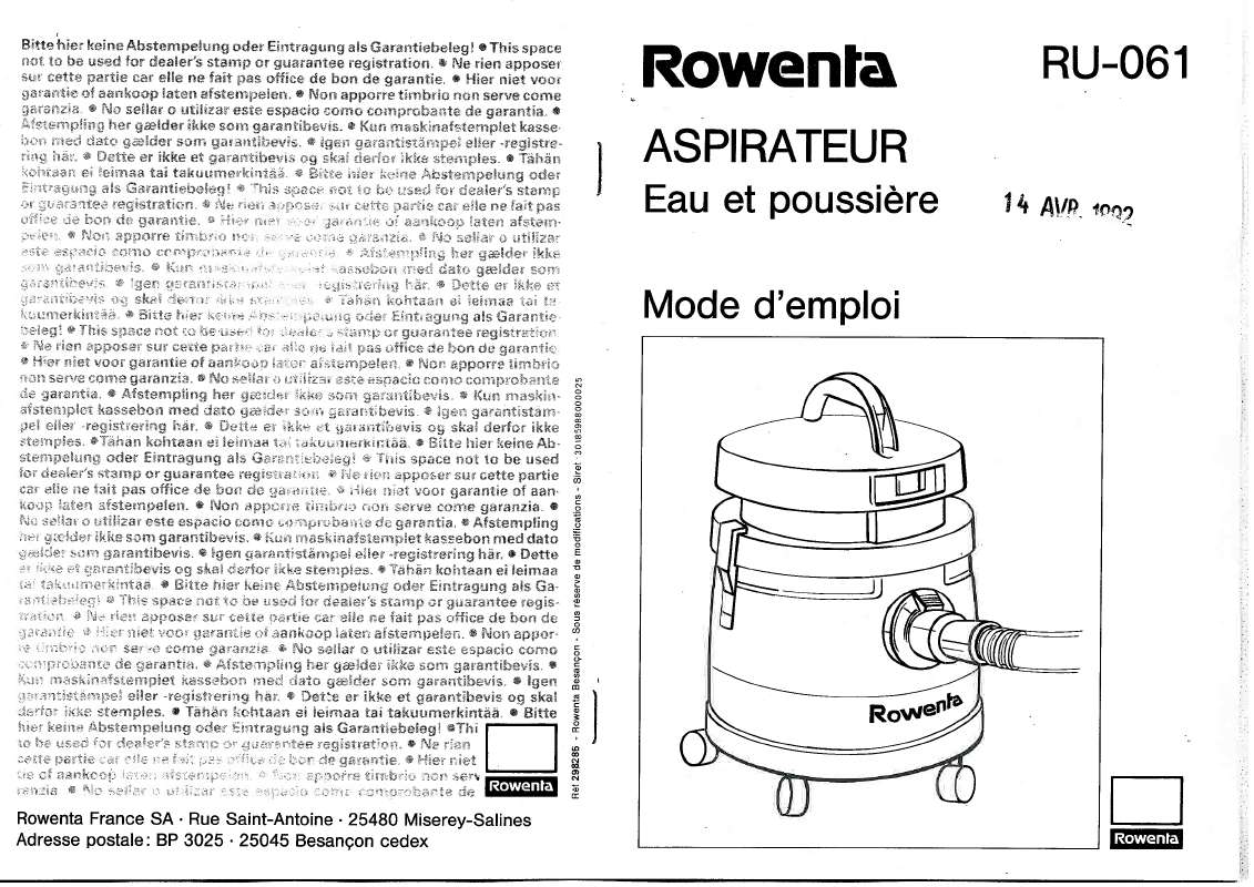 Guide utilisation ROWENTA RU 061 VORACE de la marque ROWENTA