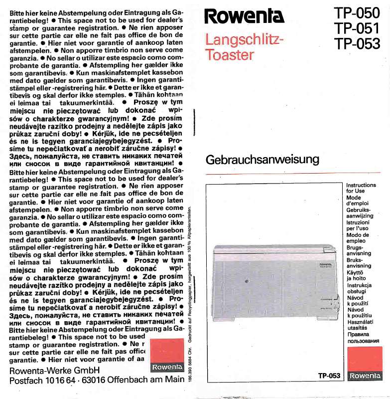 Guide utilisation  ROWENTA TP 051  de la marque ROWENTA