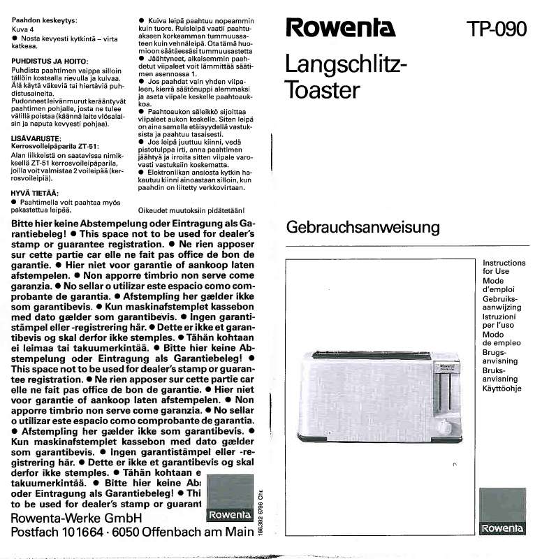 Guide utilisation  ROWENTA TP 090  de la marque ROWENTA