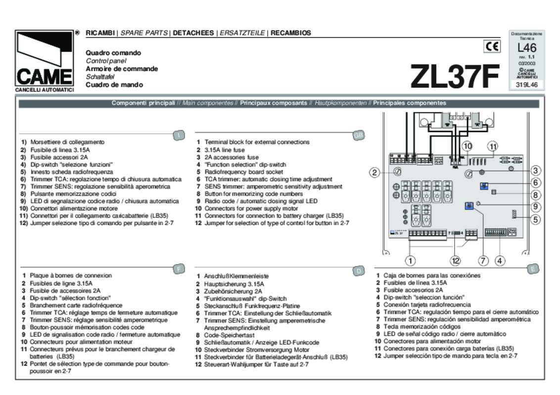 Guide utilisation  CAME ZL37F  de la marque CAME