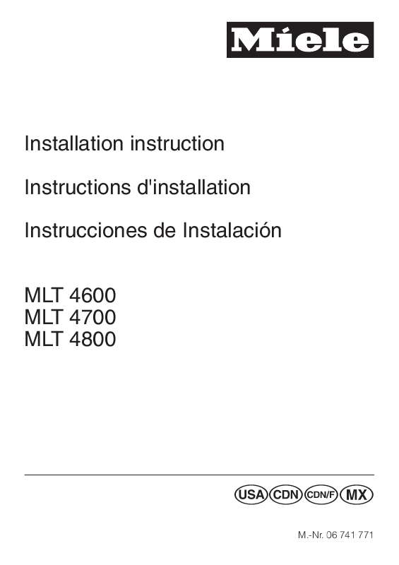 Guide utilisation MIELE MLT 4600  - INSTALLATION MANUAL de la marque MIELE