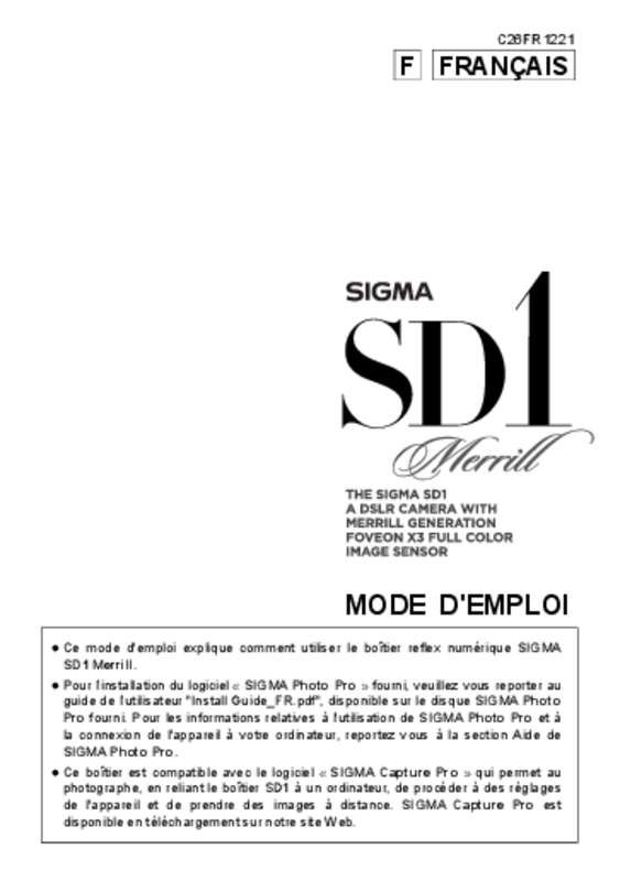 Guide utilisation SIGMA SD1 MERRILL  de la marque SIGMA