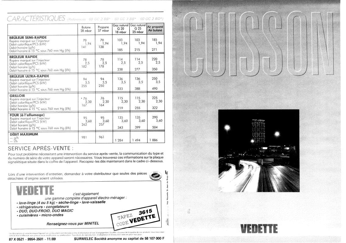 Guide utilisation VEDETTE 60GC2BD  de la marque VEDETTE