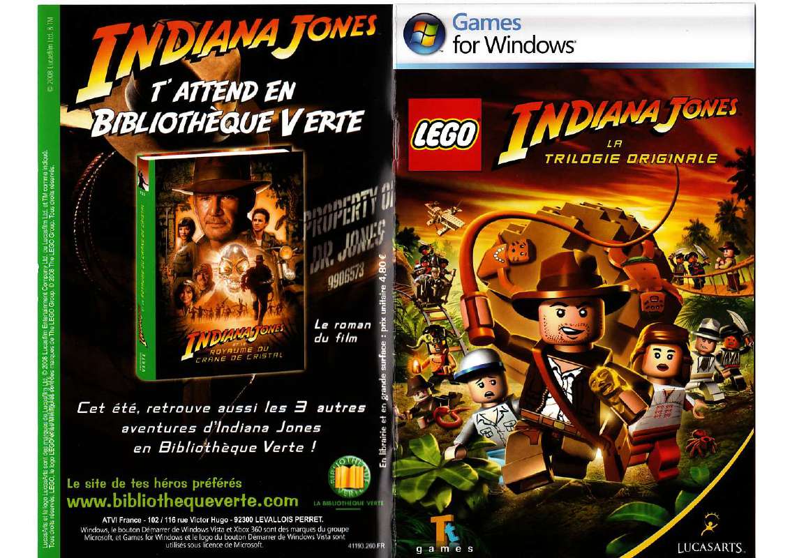 Guide utilisation GAMES PC LEGO INDIANA JONES  de la marque GAMES PC