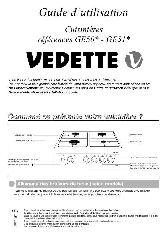 Guide utilisation VEDETTE GE50B  de la marque VEDETTE
