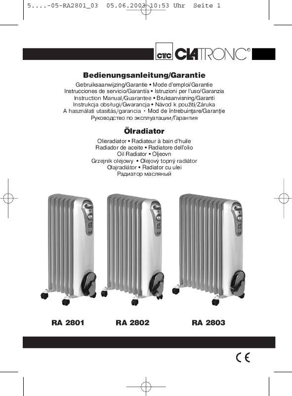 Guide utilisation  CLATRONIC RA 2801  de la marque CLATRONIC