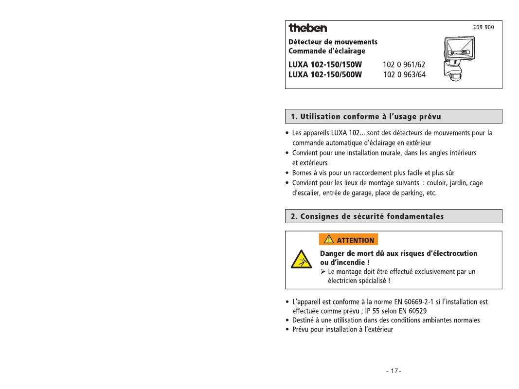 Guide utilisation  THEBEN LUXA 102-150-500W  de la marque THEBEN
