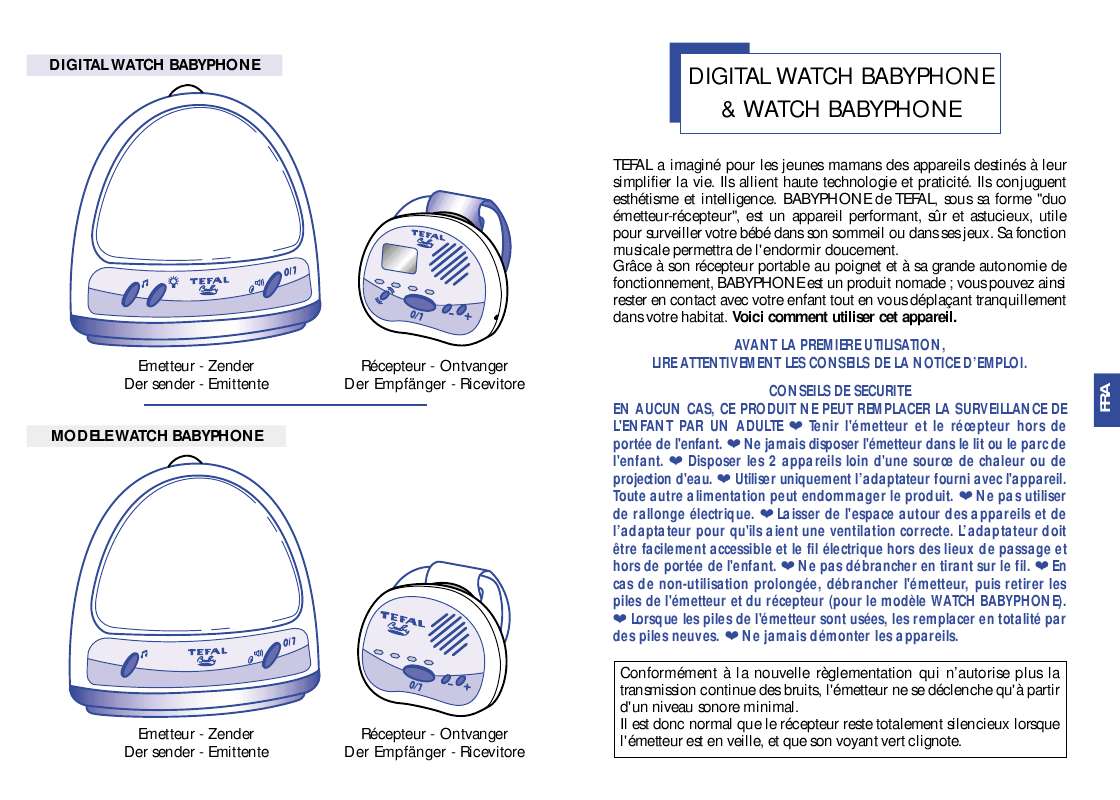 Guide utilisation  TEFAL DIGITAL WATCH BABYPHONE  de la marque TEFAL