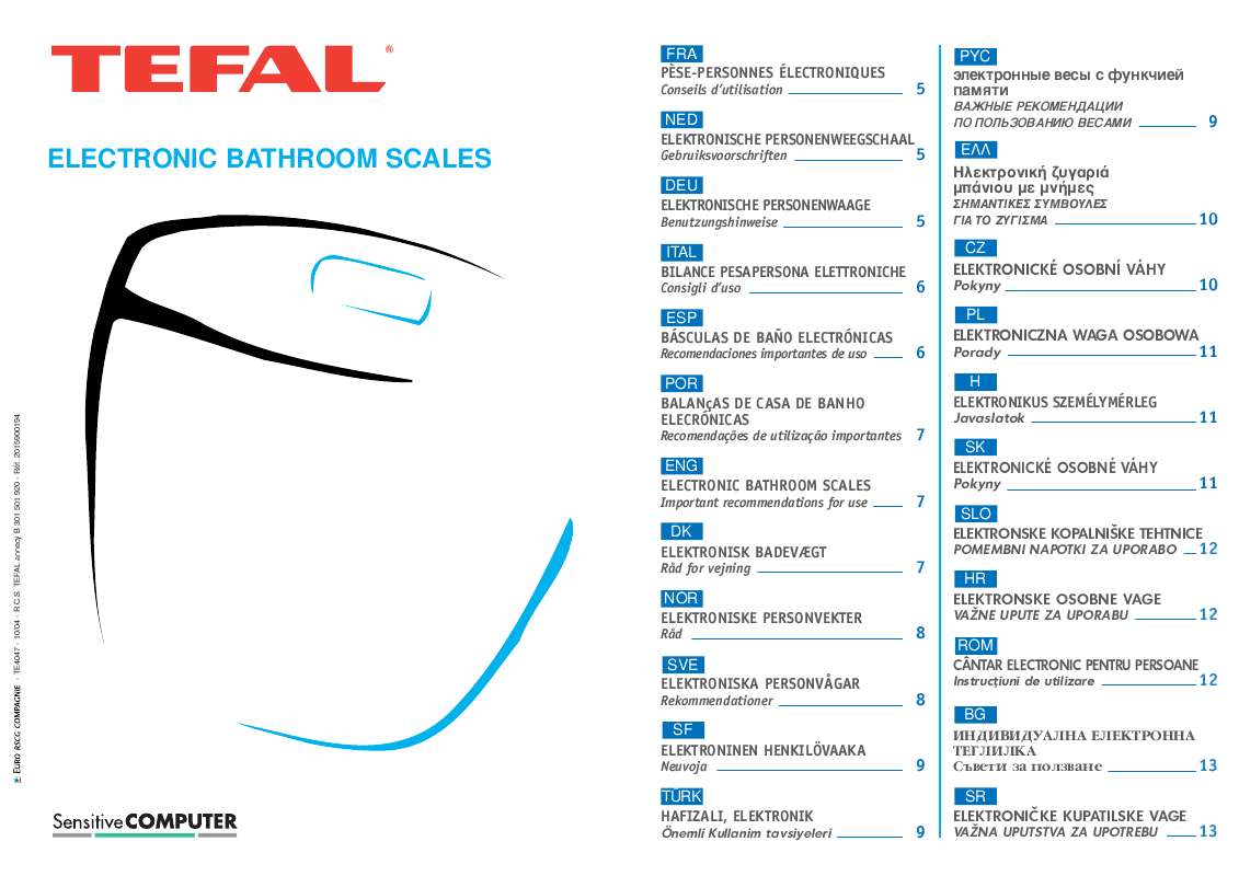 Guide utilisation  TEFAL ELECTRONIC BATHROOM SCALES  de la marque TEFAL