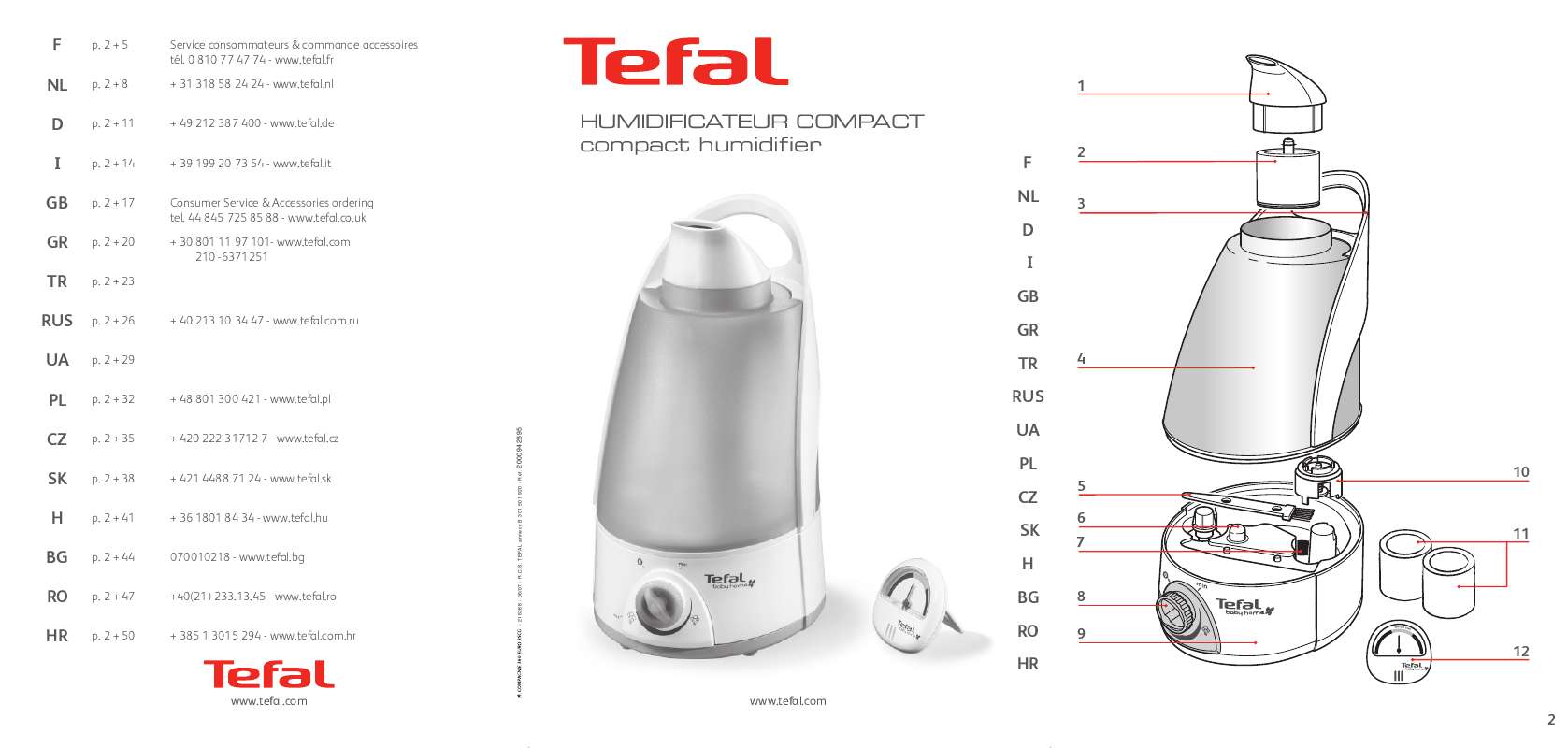 Guide utilisation  TEFAL HUMIDIFICATEUR COMPACT  de la marque TEFAL