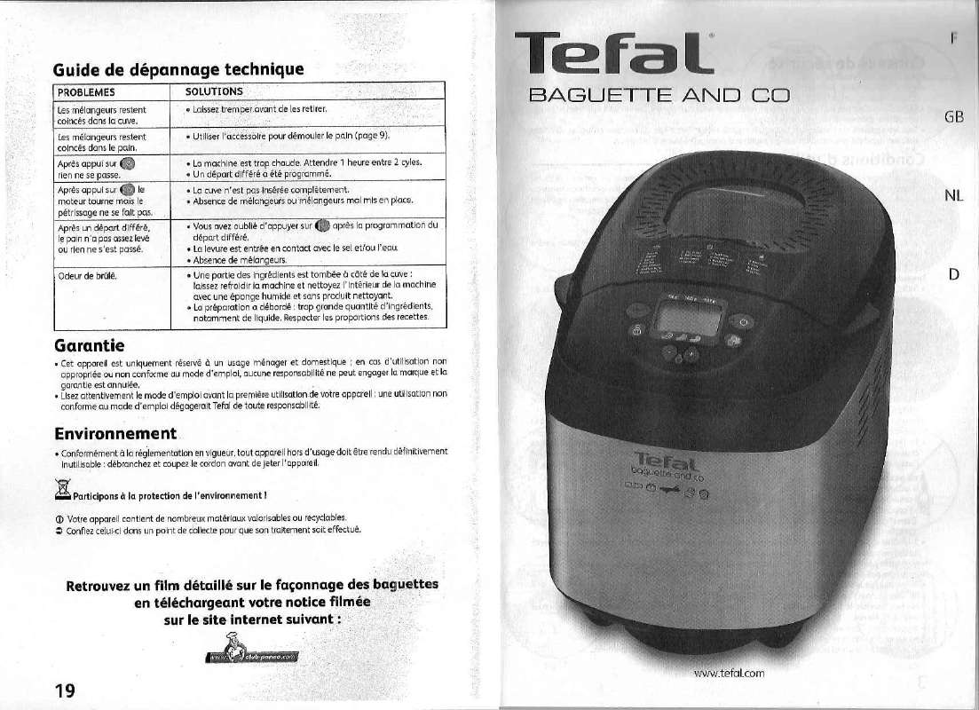 Guide utilisation  TEFAL BAGUETTE AND CO OW6000  de la marque TEFAL