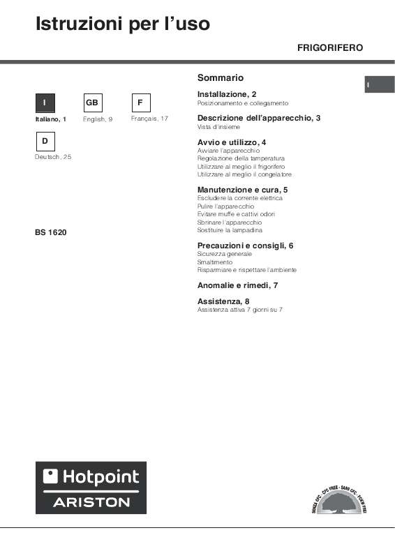 Guide utilisation  HOTPOINT BS1620  de la marque HOTPOINT