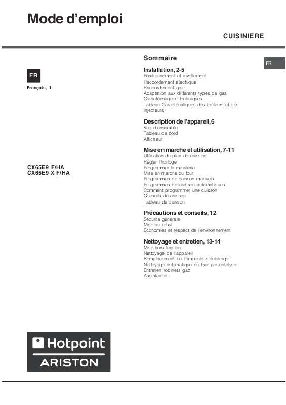 Guide utilisation  HOTPOINT CX65E9  de la marque HOTPOINT